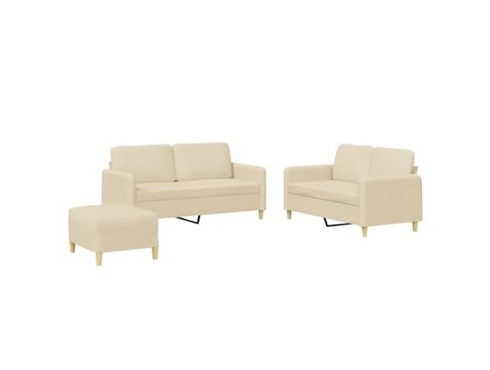 KUTYWEXFM 3-tlg Sofagarnitur mit Kissen Couch-Set Creme Stoff Bequemes 3-teiliges Sofa Set mit Polsterhocker und Kissen für modernes Wohnzimmer und Lounge.