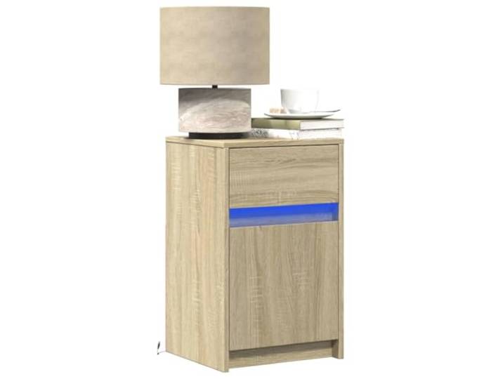 HEFZGDB Nachttisch mit LED-Leuchten in Sonoma Eiche Holzwerkstoff, Schublade und RGB-Beleuchtung für Ambiente, pflegeleicht mit USB-Anschluss