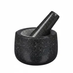 Relaxdays Granit Mörser mit Stößel, robust & langlebig, Gewürze, Kräuter, polierter Steinmörser, Ø 12 cm, 300ml, schwarz