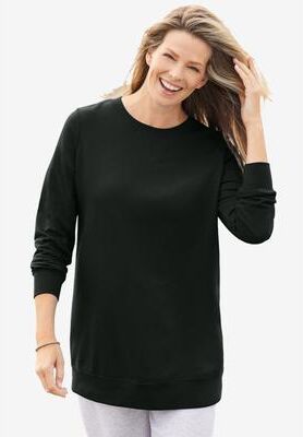 Plus Size Women's Crewneck Fleece Sweatshirt by Woman Within in Black (Size 1X)