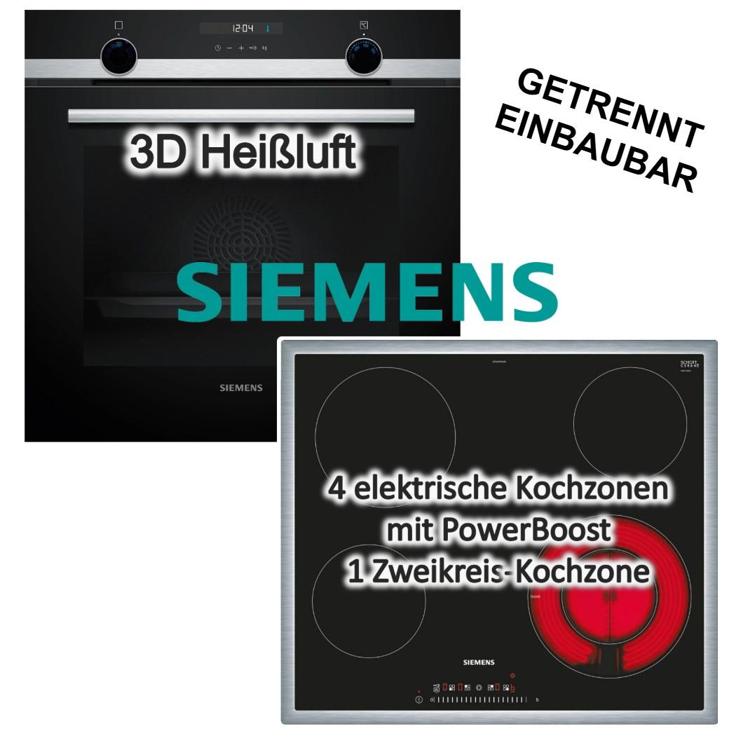 Herdset Siemens Einbaubackofen 3D Heißluft Hydrolyse Pizzastufe + Elektrokochfeld Booster Zweikreiszone