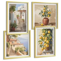 BILDER SET 4er Set - 50x50 cm & 40x60 cm Goldrahmen - Lemon Streets Meerblick