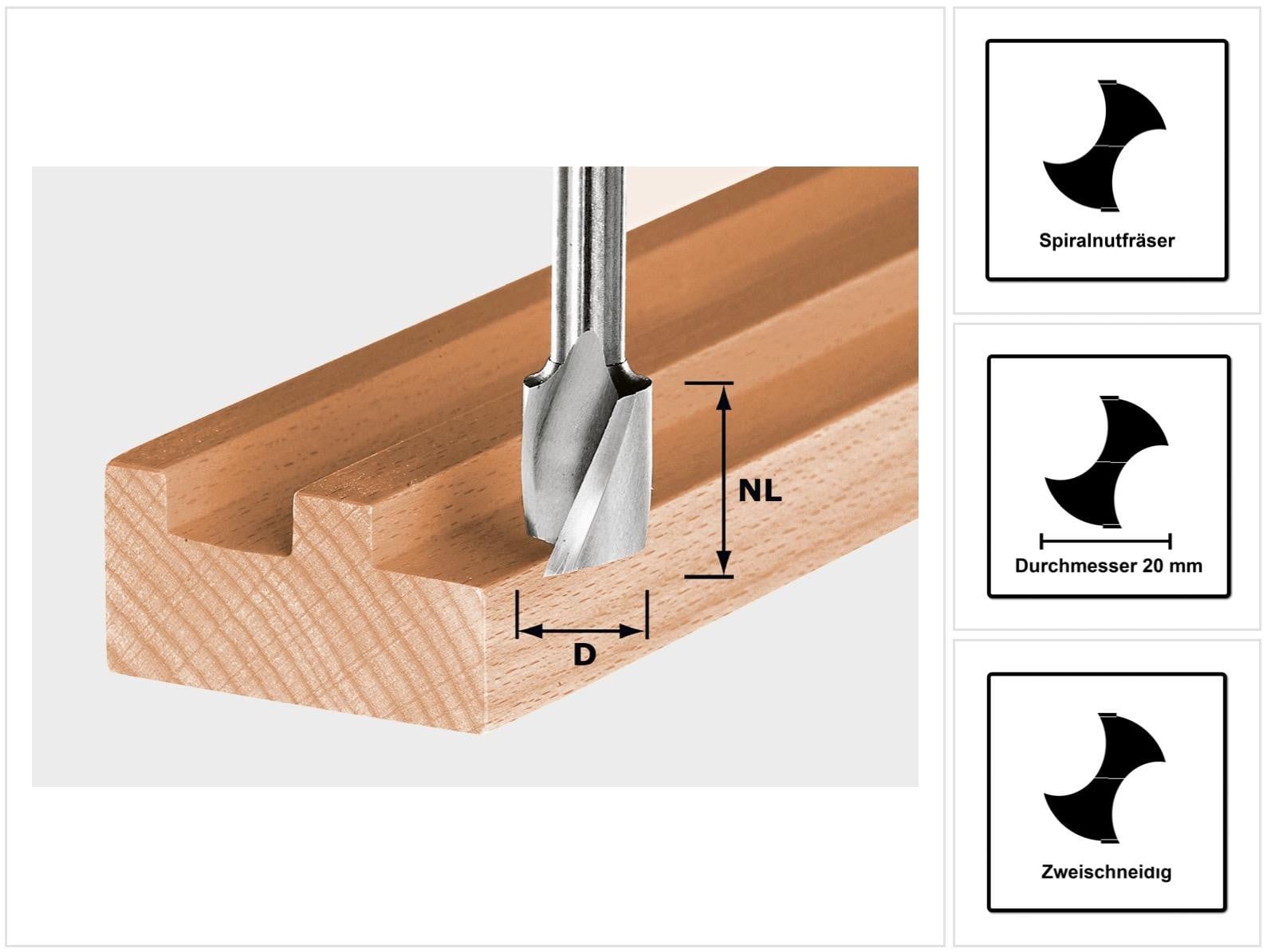 Festool Spi S8 D20/25 Spiraalfrees met 8 mm schacht, 20 x 25 mm