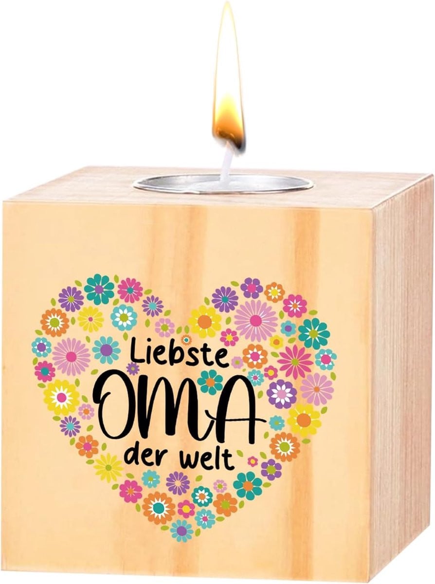 Houten Theelichthouder Cadeau voor Oma - Persoonlijk Verjaardagscadeau
