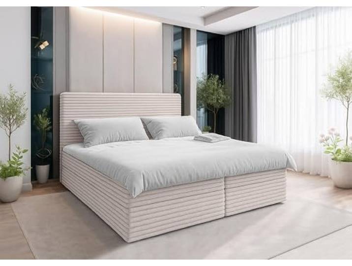 AXLIVING Beiges Bett Sevdayla Boxspringbett mit Bettkasten 140x200 cm Liegefläche: 140x200 cm. Zwei großzügige Bettkästen – viel Stauraum. Gepolstertes Kopfteil für Komfort. Bonellfederkern.