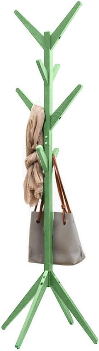 Modern houten kledingrek met 8 haken en 4 poten in het groen