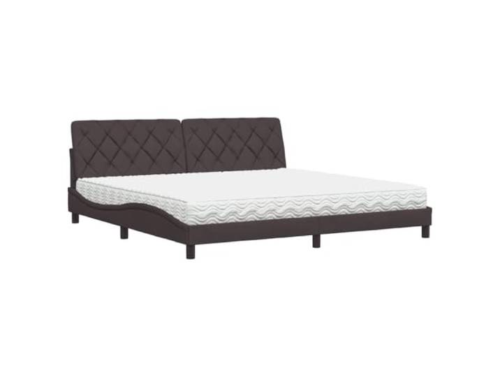 KTHLBRH Bett mit Matratze Dunkelbraun 200 x 200 cm aus Stoff Lattenrost inklusive, gepolstertes Kopfteil aus PP-Faser, stabile Beine, Montage erforderlich, Schlafzimmer