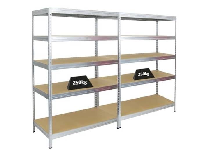 PROREGAL Mega Deal 2er-Set Schwerlastregal Rivet HxBxT 180x120x60cm Fachlast 250kg Verzinkt Innovatives Stecksystem, Verzinkt, Garagenregal, Lagerregal, Kellerregal