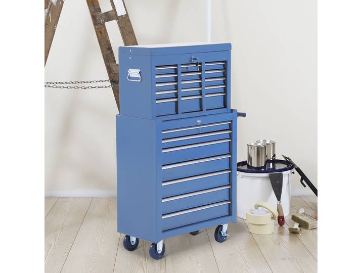 HOMCOM Chariot à outils roulant Servante d'atelier Chariot à roulettes Boîte à outils (Bleu)