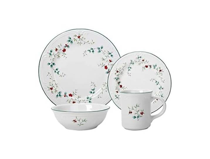 Pfaltzgraff 5072007 Winterberry Holiday Geschirr-Set, 16-teilig, Service für 4 Personen, Weiß