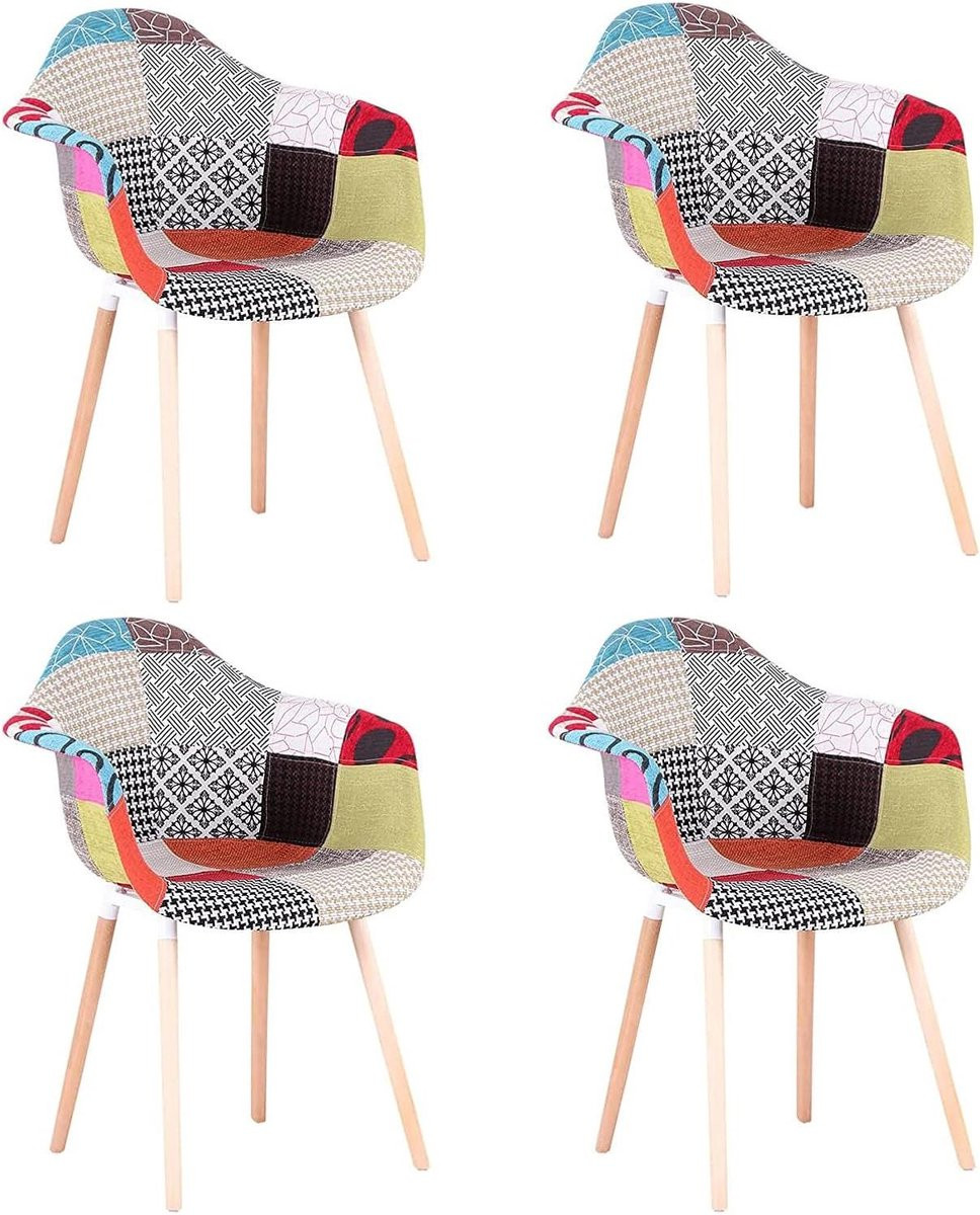 Set van 4 Patchwork Eetkamerstoelen - Rood