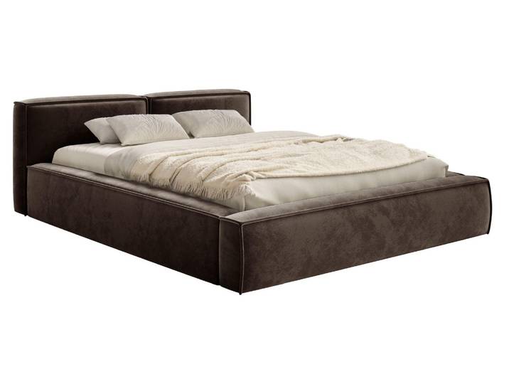 Selsey Tilves Slim - Lit Tapissé 200x200 avec Tiroir de Lit et Sommier\, Velours\, Marron