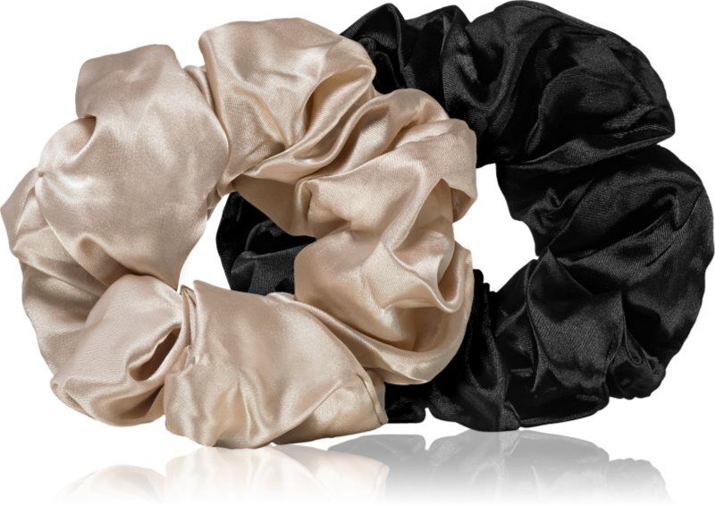 BrushArt Hair Large satin scrunchie set élastiques à cheveux Cream & Black