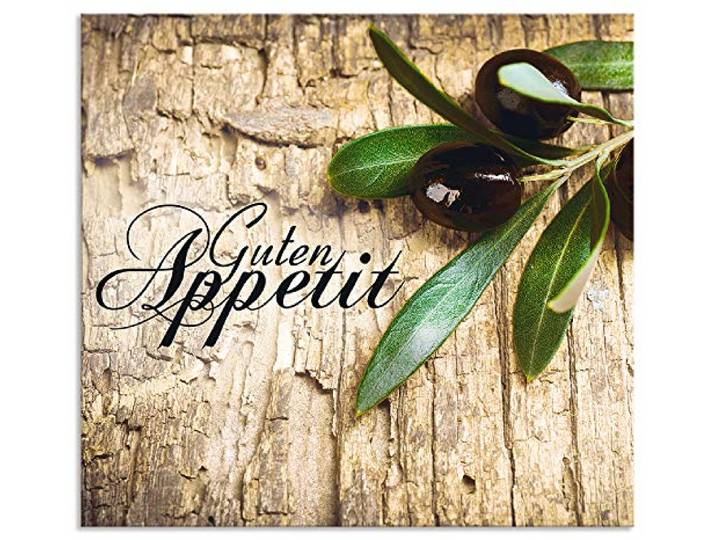 ARTland Spritzschutz Küchenrückwand aus Alu für Küche Herd Spüle 70x65 cm (BxH) mit Motiv Kräuter Olive Guten Appetit Olivenzweig Holzoptik Braun H6ZI