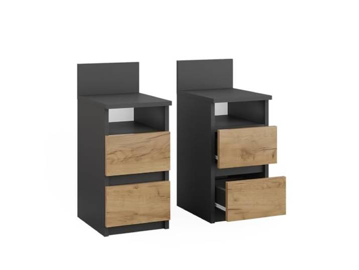 Vicco Nachttisch Monty Anthrazit/Goldkraft Eiche 2er Set, geeignet zur flexiblen Platzierung neben Bett oder Sofa