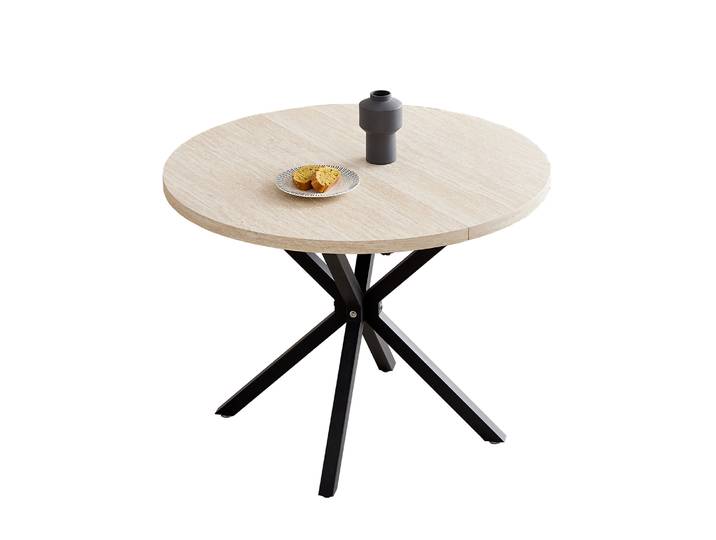 Table à manger ronde GrandCA HOME pour 4 à 6 personnes, table de salle à manger de style farmhouse de 100 cm, table de cuisine ronde, table de dîner industrielle