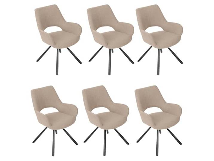 MEUBLE Cosy Esszimmerstühle 6er Set Küchenstuhl Polsterstuhl mit Armlehne Sessel Sitzfläche aus Stoff Metallbeine, Beige, 58.5x59x81cm