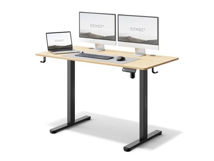 SENSE7 Bureau Assis Debout Électrique Réglable Fonction Mémoire 120x60 cm Hauteur 72-118 cm\, Moteur Silencieux\, Plateau MDF\, Télétravail\, Travail Professionnel\, Montage Simple\, Adultes