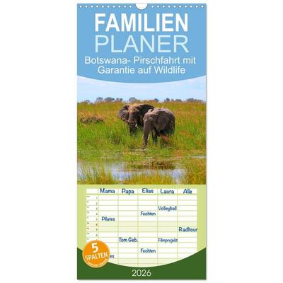 Familienplaner 2026 - Botswana- Pirschfahrt mit Garantie auf Wildlife mit 5 Spalten (Wandkalender, 21 x 45 cm) CALVENDO