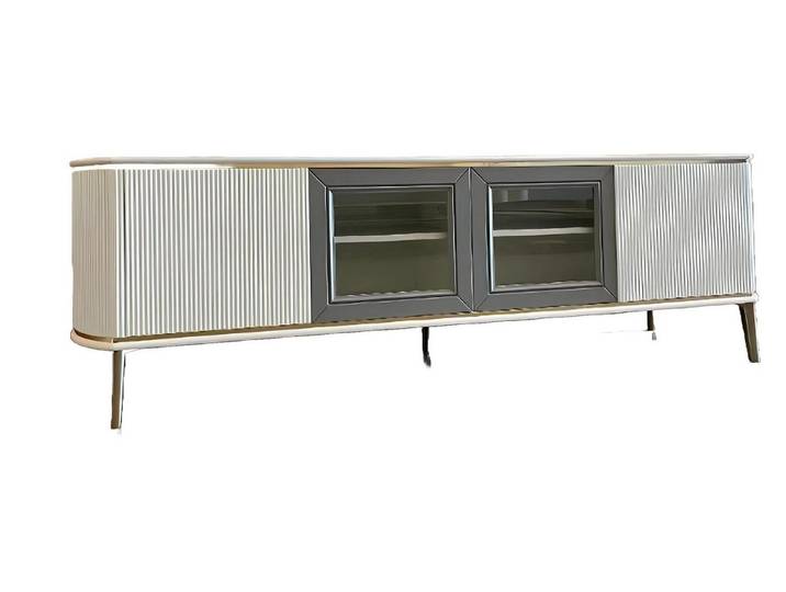 Xlmoebel TV-Schrank Weißes TV-Board aus Holz und Glas im modernen Design (Lowboard) Hergestellt in Europa