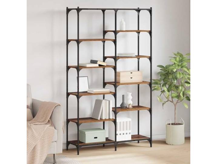Standregal mit 9 Ebenen aus Holzwerkstoff, 100 x 32 x 170 cm, Altholz-Optik Metallrahmen für Stabilität, freistehendes Design, vielseitig für Bücher und Deko, einfache Reinigung