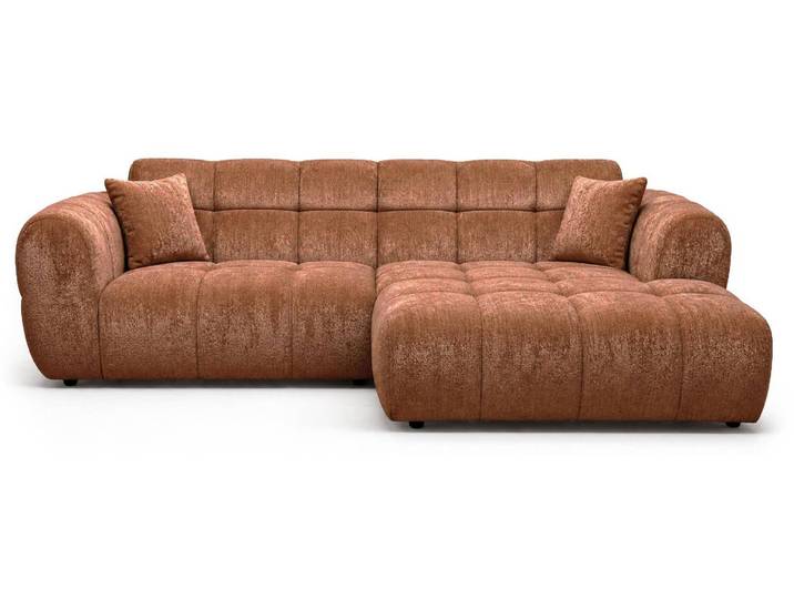 Best Mobilier Mini Ray - Canapé d'angle droit 4 places en tissu texturé \, Terracotta