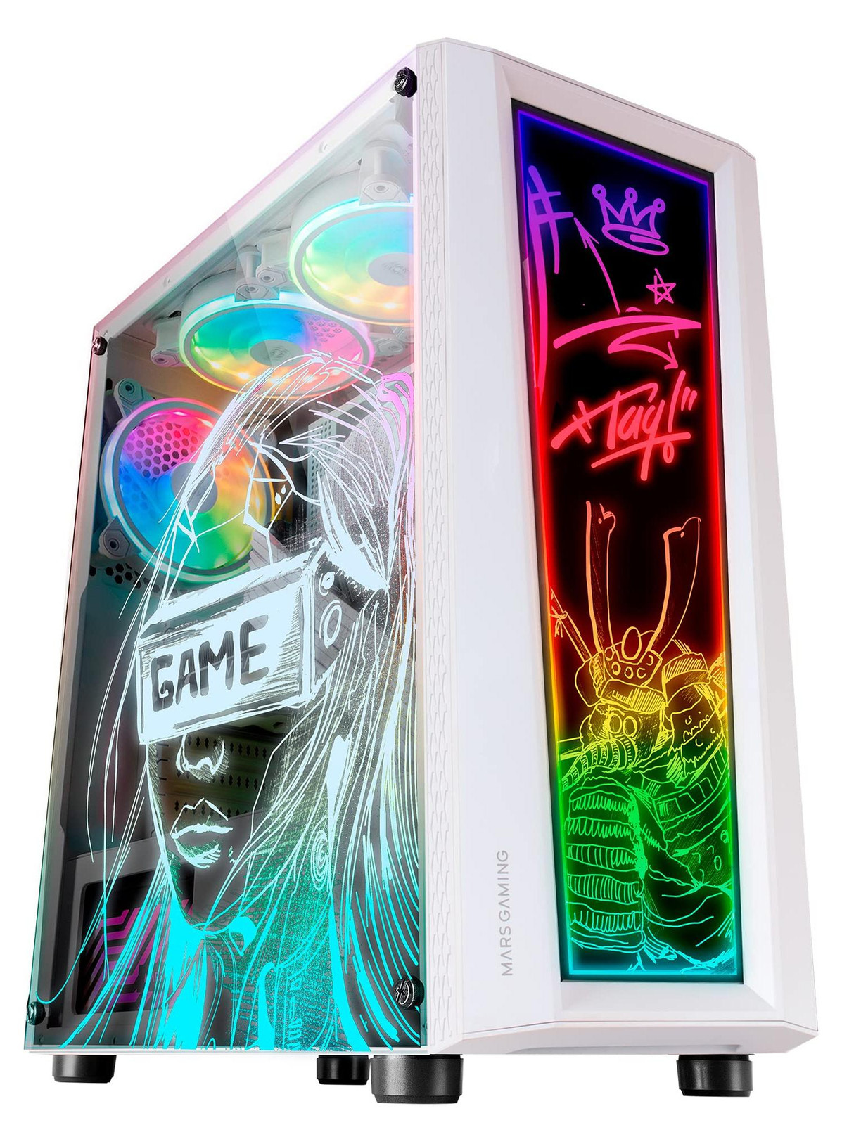 Selius Witte ATX Gaming PC Case met Dual Drawable Gehard Glas en ARGB 12 Mode
