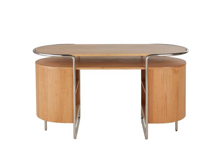 Bureau ovale en bois et acier chromé