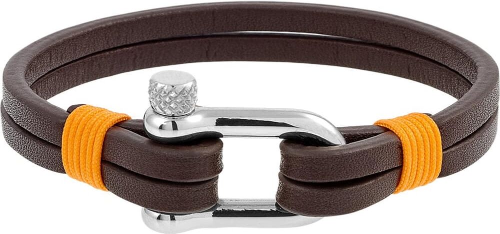 Bracelet Les Haubans En Acier Et Cuir Marron Homme