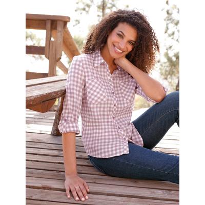 Flanellbluse CASUAL LOOKS, Damen, Gr. 48, rosa (mauve, ecru, kariert), 100% Baumwolle, gemustert, kariert, Blusen