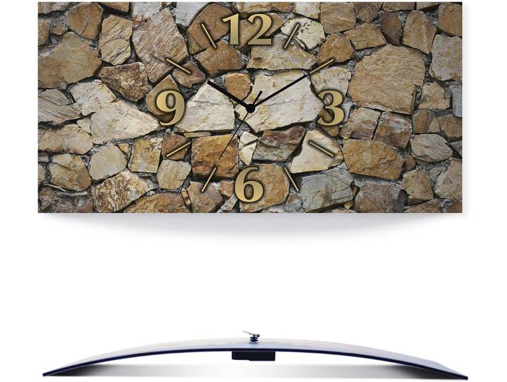 Wanduhr ARTLAND Braune Steinwand , beige (natur), B:60cm H:30cm T:0,3cm, Wanduhren, Wanduhr, wahlweise mit Quarz- oder Funkuhrwerk, lautlos ohne Tickgeräusche
