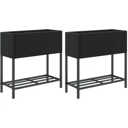 Helloshop26 - Hochbeet-Pflanzkasten für Pflanzen Blumen Garten Terrasse mit Ablage 2er-Set 70 x 28 x 70 cm schwarzes Kunstharzgewebe 02_0038880