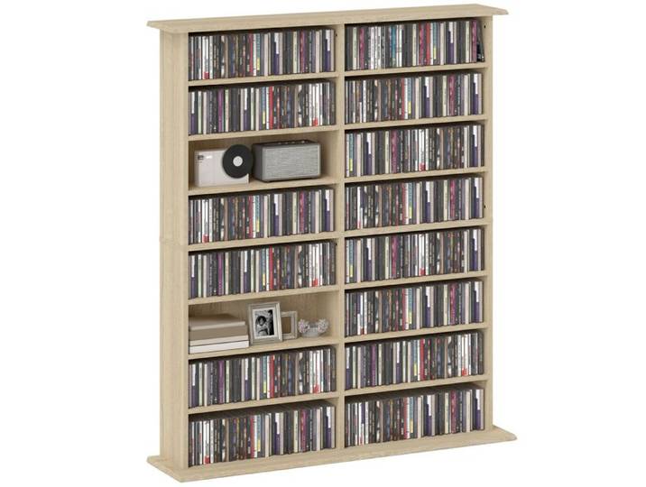 Rangements pour CD et DVD - HOMCOM - 16 compartiments et 12 étagères réglables - capacité max. 720 CD/396 DVD et Blu-ray - naturel