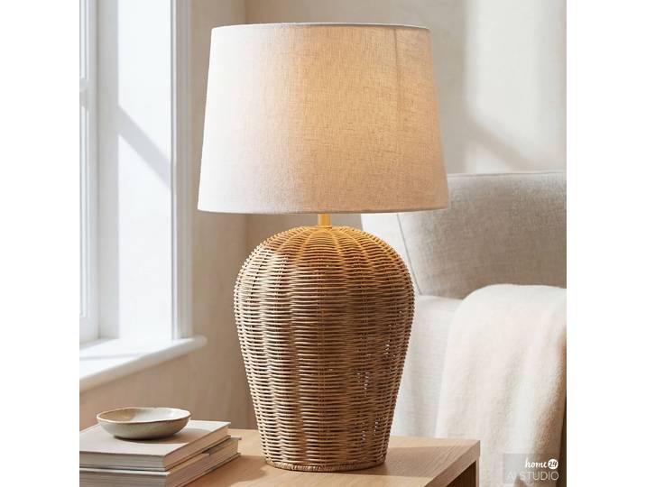Tischleuchte BASRA 25 x 45 x 25cm Braun/Weiß Leinen E27