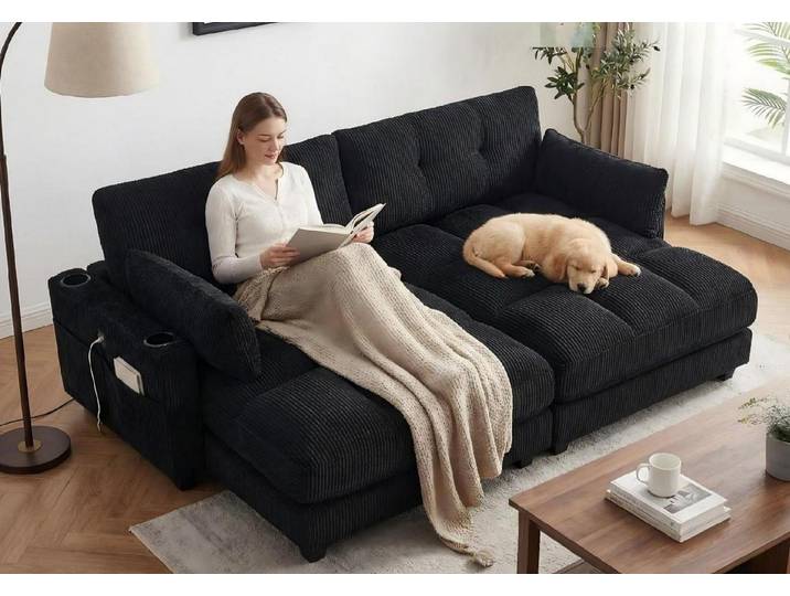 LVHOM Polsterliege Ottomane/Loungesofa/Polsterbett/Daybett/Gästebetten/Schlafsofa (USB/Typ C-Ladeanschlüssen, Seitentaschen, Getränkehalter, modularer Flexibilität Palmen Sessel, links & rechts tauschbare Armlehnen, Schlaffunktion, Platzsparend, 2-St., Multifunktional für Kleinwohnung, Homeoffice und Gästeübernachtung), Perfekt für Wohnzimmer, Schlafzimmer, Jugendzimmer, Gästezimmer