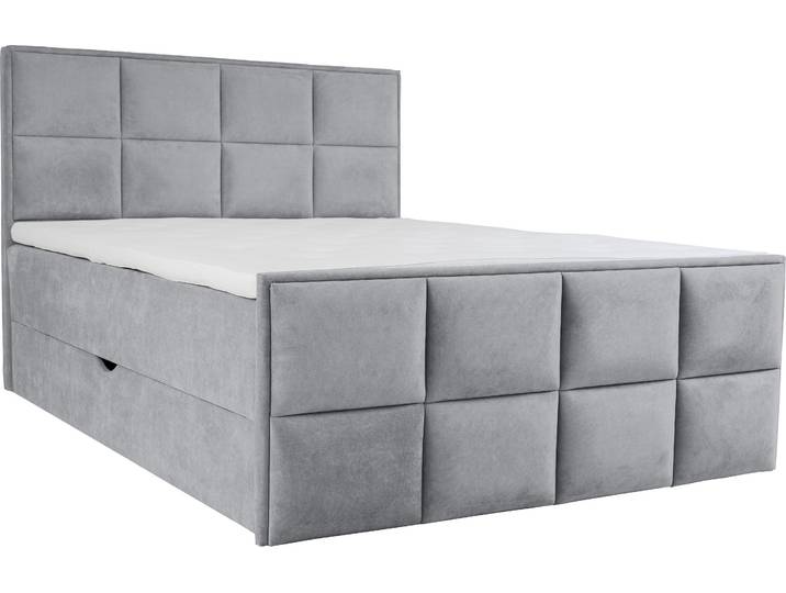 Boxspringbett, Teilmassivholz, Hellgrau, 140×200 cm, Taschen-Federkern, Leonique Timeo