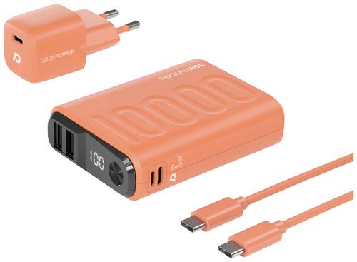 RealPower PB-10000 Power Pack Powerbank 10000 mAh Li-Ion USB, USB-C Orange