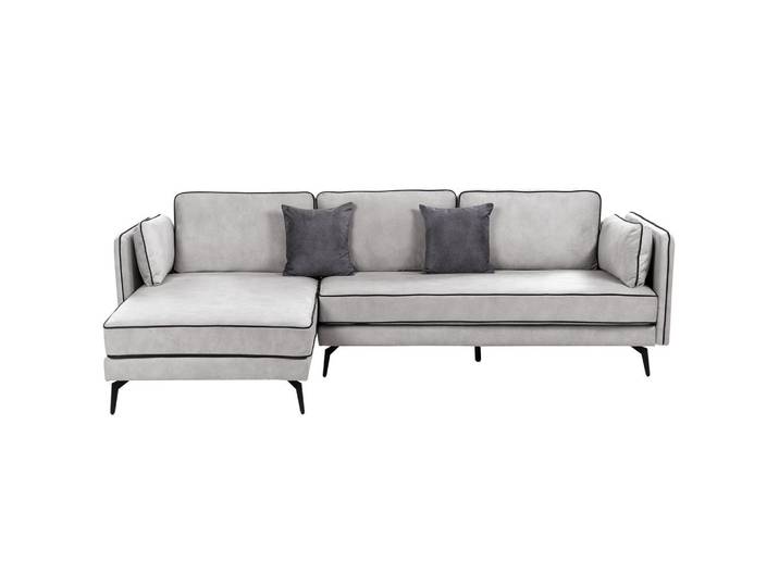 Beliani 3-Sitzer-Ecksofa Samtstoff Hellgrau Altan, L-Form, 268x157 cm, Wohnzimmer, Sofas & Couches, Wohnlandschaften, Ecksofas