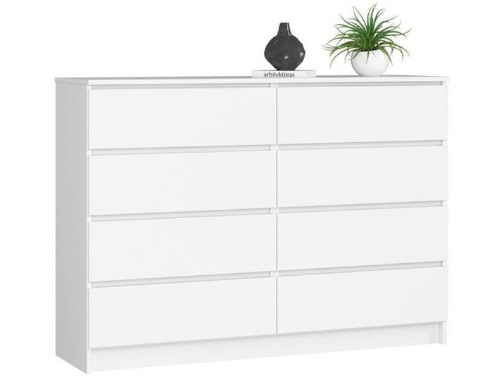Commode AKORD K140 Blanche 138 cm 8 tiroirs façade Blanche 138x40x99 cm