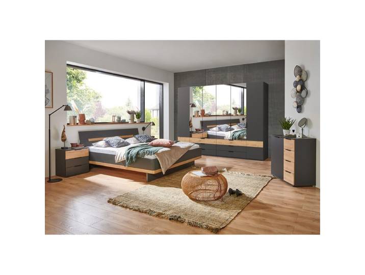 Wimex Gibraltar Schlafzimmer 4-tlg. mit Spiegel-Drehtürenschrank in Dekor graphit Modern, Zeitlos