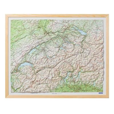 Kümmerly+Frey Relief Karte Schweiz mit Natur-Holzrahmen 1:500.000, Karte von , Kümmerly+Frey, 978-3-259-01021-1