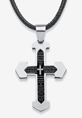 Men's Big & Tall Stainless Steel Lord's Prayer Cross Pendant by PalmBeach Jewelry in Stainless Steel