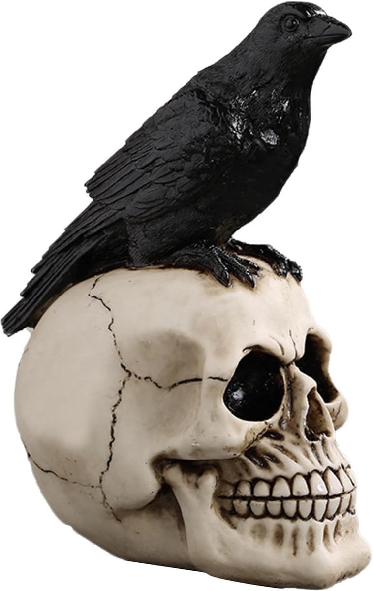 Raaf Skelet Decoratie Zwart - Gothic Kunstwerk voor op Tafel - Lengte: 28,7 cm