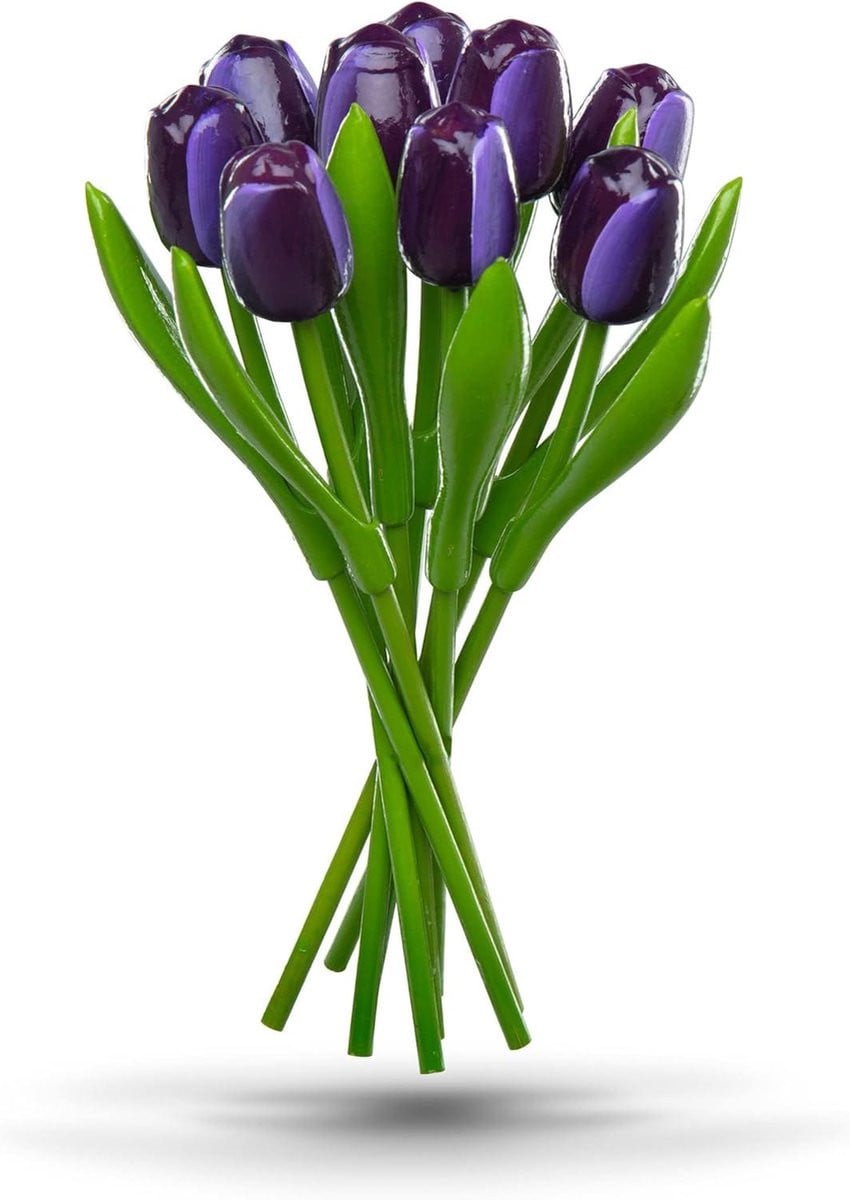 Handgeschilderd houten tulpen boeket in aubergine/wit, Hoogte: 34 cm