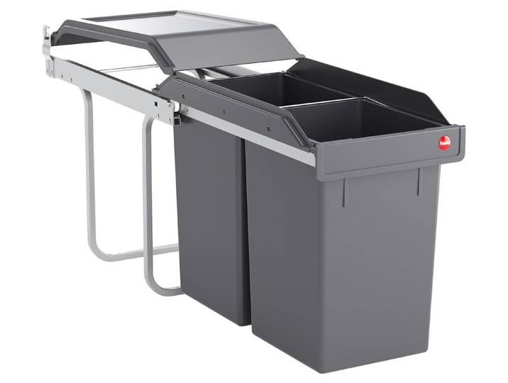 Hailo 3650101 - AS Tandem - 15L/15L - Dunkelgrau - Teilauszug Küchen-Abfalleimer