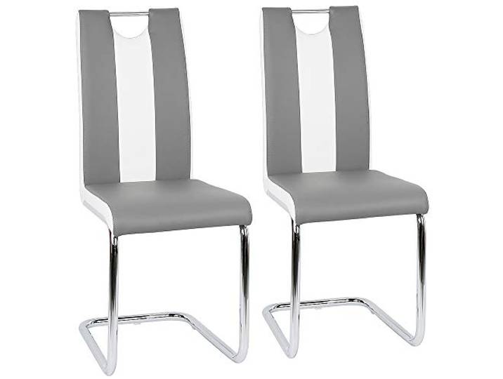 Flyelf Freischwinger Stuhl Vegas 2er Set Esszimmerstühle für Küche/Esszimmer/Büro (Grau - Weiß, 2)