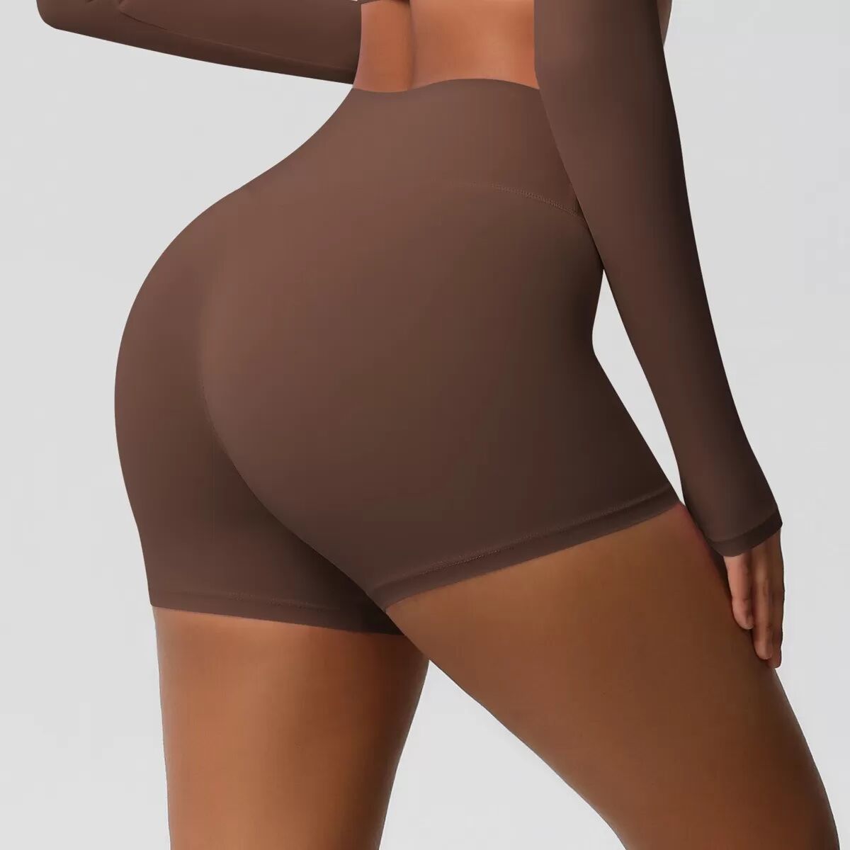 INF 2er-Pack hochgeschnittene, doppelseitige, angeraute Yoga-Shorts mit Po-Lifting-Effekt für Damen, Nylon, verschiedene Farben XL Kaffee