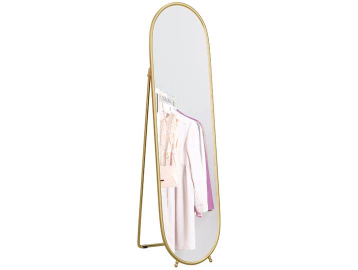 HOMCOM Grand miroir sur pied, miroir ovale, cadre en métal doré, avec support pour entrée, chambre, dressing, 40 x 160 cm