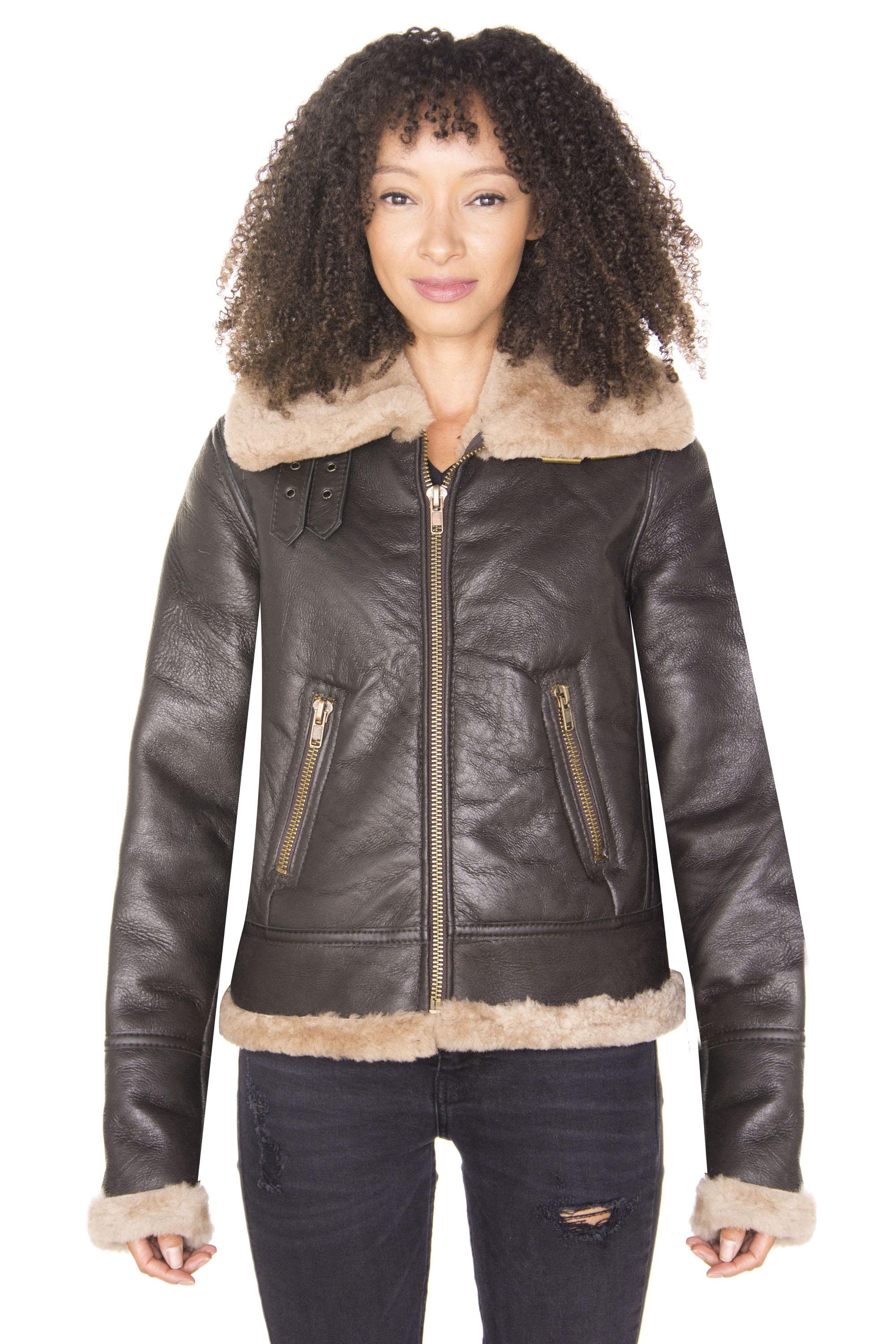 Braune B3-Fliegerjacke aus Schafsleder für Damen – Kayseri