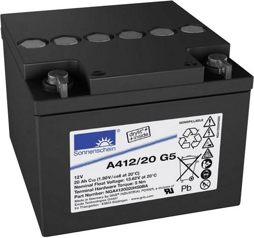 GNB Sonnenschein A412/20 G5 NGA4120020HS0BA Bleiakku 12V 20Ah Blei-Gel (B x H x T) 167 x 126 x 176mm M5-Schraubanschluss